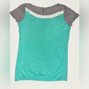 The Limited boat neck short sleeve mint & gray sweater